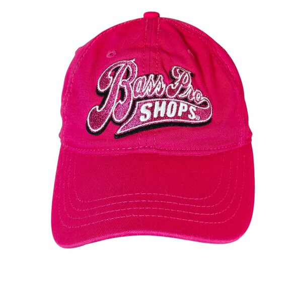 Bass Pro Shops Bright Pink Glitter Thread Patch Adjustable Cotton Baseball Cap - Picture 1 of 11